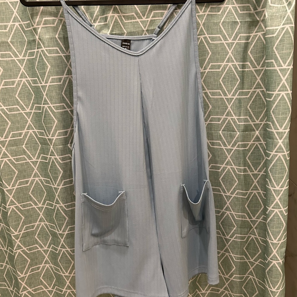 SHEIN Blue Ribbed V-Neck Top